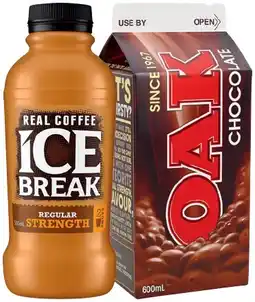 IGA Oak Flavoured Milk 600mL, Ice Break Real Coffee or Breaka 500mL Selected Varieties offer