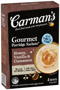 IGA Carman’s Porridge Sachets 270-320g Selected Varieties offer