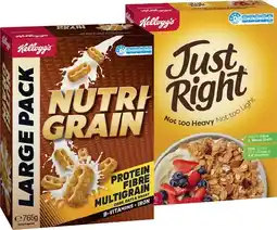 IGA Kellogg’s Nutri‑Grain Cereal 765g, Just Right 740g or Coco Pops 650g offer
