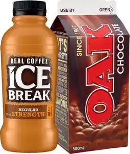 IGA Ice Break Real Coffee 500mL or Oak Flavoured Milk 600mL Selected Varieties offer