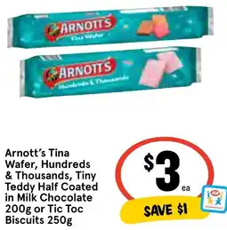 Ritchies Arnott's Tina Wafer, Hundreds & Thousands, Tiny Teddy Half Coated in Milk Chocolate or Tic Toc Biscuits offer