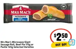 Ritchies Mrs Mac's Microwave Giant Sausage Roll, Beef Pie or Pastie offer