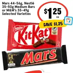 Mars, Nestlé Medium Bars or M&M's