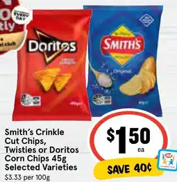Ritchies Smith's Crinkle Cut Chips, Twisties or Doritos Corn Chips offer