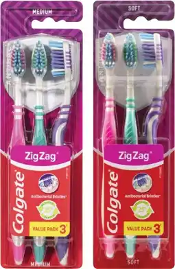 Coles Colgate Zig Zag Flex Soft or Medium Toothbrush 3 Pack offer