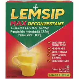 Woolworths Lemsip Max Cold & Flu Hot Drink Lemon Decongestant with Paracetamol Pk 10^ offer