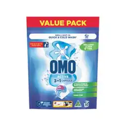Woolworths OMO Active Laundry Capsules 3-In-1 Pk 50 offer