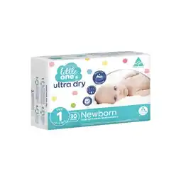 Woolworths Little Oneβs Ultra Dry Nappies Size 1 Pk 30 offer