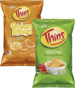 Coles Thins Potato Chips 150g-175g or Onion Rings 85g offer
