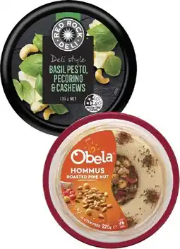 Coles Obela Garnished Hommus Dip 220g or Red Rock Deli Dip 135g offer