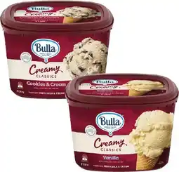 Coles Bulla Creamy Classics Ice Cream Tub 2 Litre offer