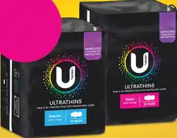 Coles U By Kotex Ultra Thin Pads with Wings Regular 14 Pack or Super 12 Pack offer
