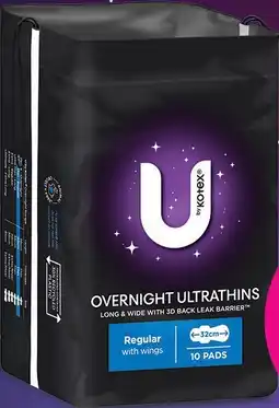 Coles U By Kotex Ultra Thin Overnight Pads with Wings 10 Pack offer