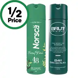 Woolworths Norsca or Brut Antiperspirant Spray 130g offer