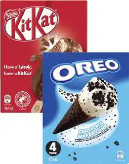 Coles Oreo or Kit Kat Frozen Desserts 4 Pack 360mL-475mL offer