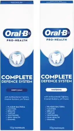 Coles Oral B Pro Health Advanced Deep Clean or Whitening Toothpaste 110g offer
