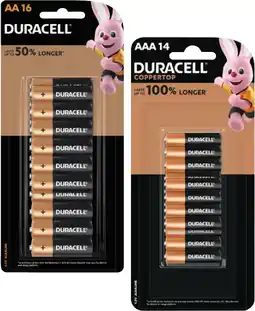 Coles Duracell Coppertop Batteries AA 16 Pack or AAA 14 Pack offer