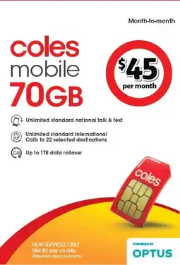 Coles Coles Mobile $45 Month-To-Month SIM offer