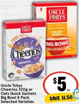 Ritchies Uncle Tobys Cheerios or Oats Quick Sachets Big Bowl offer