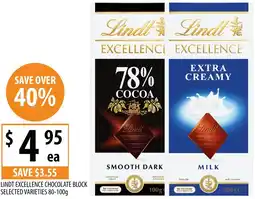 Supabarn Lindt excellence chocolate block offer