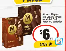 IGA Streets magnum ice cream 4 pack or mini 6 pack selected varieties offer