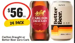 IGA Carlton draught or better beer zero carb offer