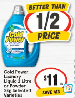 IGA Cold power laundry liquid 2 litre or powder offer