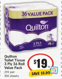 IGA Quilton toilet tissue 3 ply 36 roll value pack offer