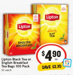 IGA Lipton black tea or english breakfast tea bags offer