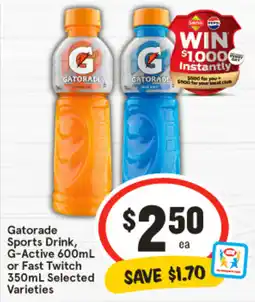 IGA Gatorade sports drink, g-active 600ml or fast twitch 350ml offer