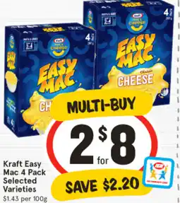 IGA Kraft easy mac 4 pack selected varieties offer