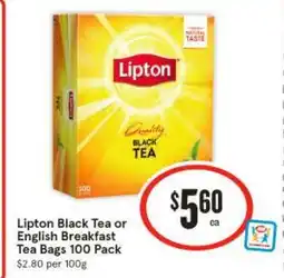 IGA Lipton black tea or english breakfast tea bags offer