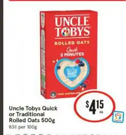 IGA Uncle tobys quick or traditional rolled oats offer
