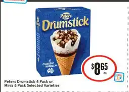 IGA Peters drumstick 4 pack or minis 6 pack selected varieties offer