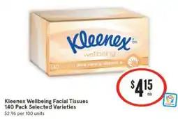 IGA Kleenex wellbeing facial tissues 140 pack selected varieties offer