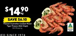 Drakes Thawed australian cooked mixed tiger prawns offer
