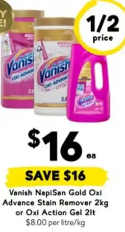 Drakes Vanish napisan gold oxi advance stain remover 2kg or oxi action gel 2lt $8.00 per litre/kg offer
