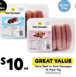 Drakes Value beef or pork sausages offer