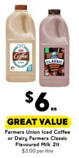 Drakes Farmers union iced coffee or dairy farmers classic flavoured milk offer