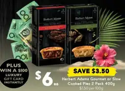 Drakes Herbert adams gourmet or slow cooked pies 2 pack offer