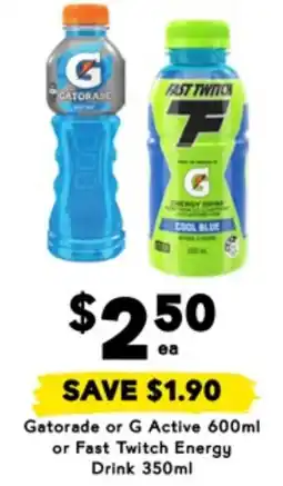 Drakes Gatorade or g active 600ml or fast twitch energy drink 350ml offer