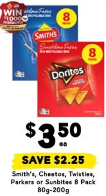 Drakes Smith's, cheetos, twisties, parkers or sunbites 8 pack offer