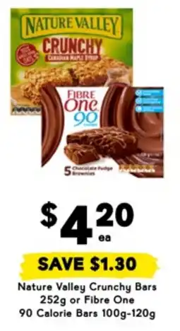 Drakes Nature valley crunchy bars 252g or fibre one 90 calorie bars 100g-120g offer