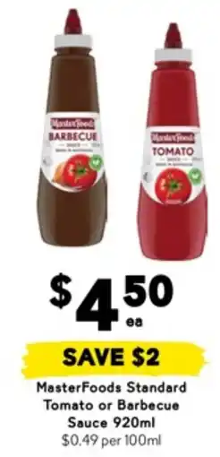 Drakes Masterfoods standard tomato or barbecue sauce offer