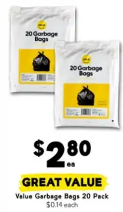 Drakes Value garbage bags 20 pack offer