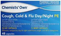 Discount Drug Stores Chemists’ Own Cough, Cold & Flu Day/Night PE 48 Capsules offer