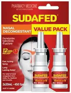 Discount Drug Stores Sudafed Nasal Decongestant Spray Value Pack 2 x 20mL offer