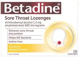 Discount Drug Stores Betadine Sore Throat Honey & Lemon Flavour 16 Lozenges offer