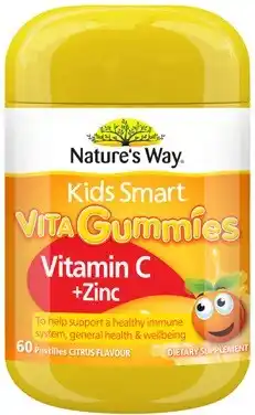 Discount Drug Stores Nature’s Way Kids Smart Vita Gummies Vitamin C + Zinc Citrus Flavour 60 Pastilles offer