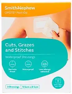 Discount Drug Stores Opsite Post-Op Cuts, Grazes and Stitches Waterproof Dressings 9.5cm x 8.5cm 3 Pack offer